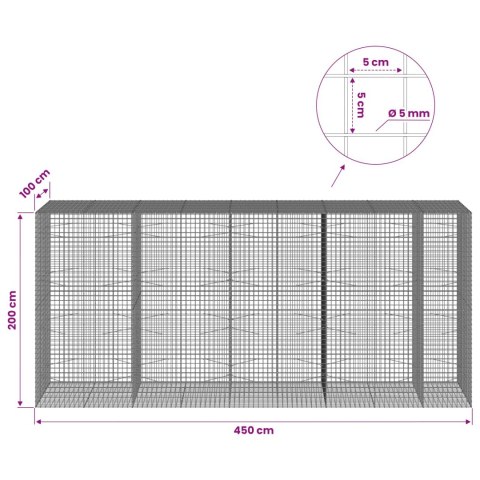 GABION Z DRUTU 5 MM I SIATKĄ 5X5 CM 450X100X200 CM