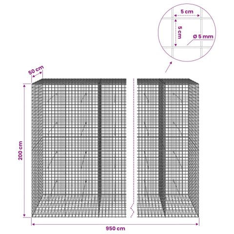 GABION Z DRUTU 5 MM I SIATKĄ 5X5 CM 950X50X200 CM