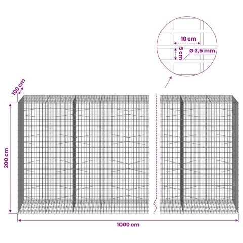 GABION Z DRUTU 3,5 MM I SIATKĄ 5X10 CM 1000X100X200 CM