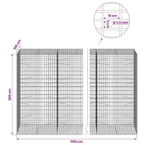 GABION Z DRUTU 3,5 MM I SIATKĄ 5X10 CM 1100X100X200 CM