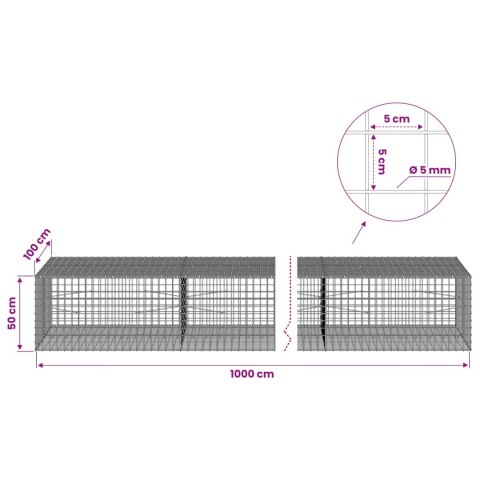 GABION Z DRUTU 5 MM I SIATKĄ 5X5 CM 1000X100X50 CM