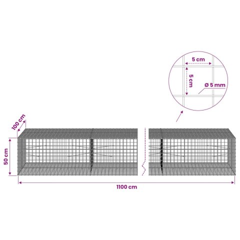 GABION Z DRUTU 5 MM I SIATKĄ 5X5 CM 1100X100X50 CM