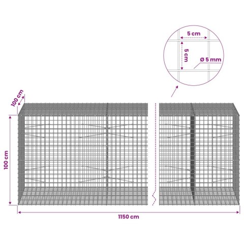 GABION Z DRUTU 5 MM I SIATKĄ 5X5 CM 1150X100X100 CM