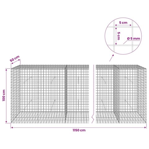 GABION Z DRUTU 5 MM I SIATKĄ 5X5 CM 1150X50X100 CM