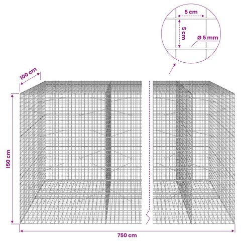 GABION Z DRUTU 5 MM I SIATKĄ 5X5 CM 750X100X150 CM
