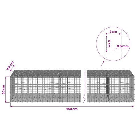 GABION Z DRUTU 5 MM I SIATKĄ 5X5 CM 950X100X50 CM