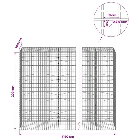 GABION Z DRUTU 3,5 MM I SIATKĄ 5X10 CM 1150X100X200 CM
