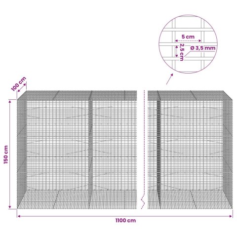 GABION Z DRUTU 3,5 MM I SIATKĄ 5X2,5 CM 1100X100X150 CM