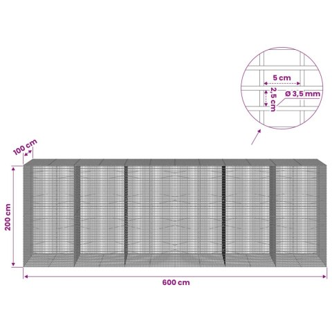 GABION Z DRUTU 3,5 MM I SIATKĄ 5X2,5 CM 600X100X200 CM