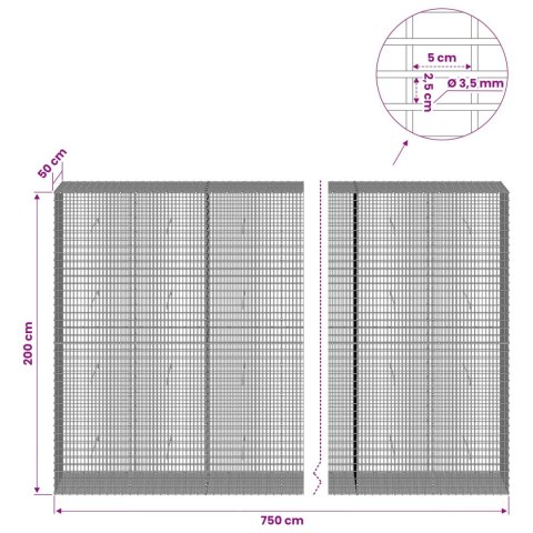 GABION Z DRUTU 3,5 MM I SIATKĄ 5X2,5 CM 750X50X200 CM