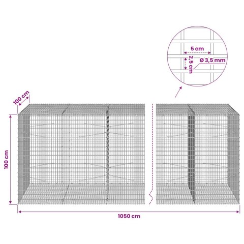 GABION Z DRUTU 3,5 MM I SIATKĄ 5X2,5 CM 1050X100X100 CM
