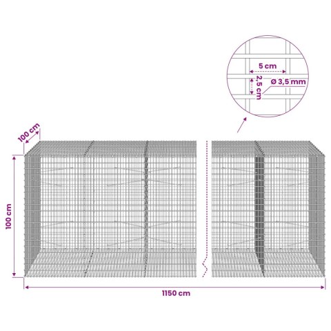 GABION Z DRUTU 3,5 MM I SIATKĄ 5X2,5 CM 1150X100X100 CM