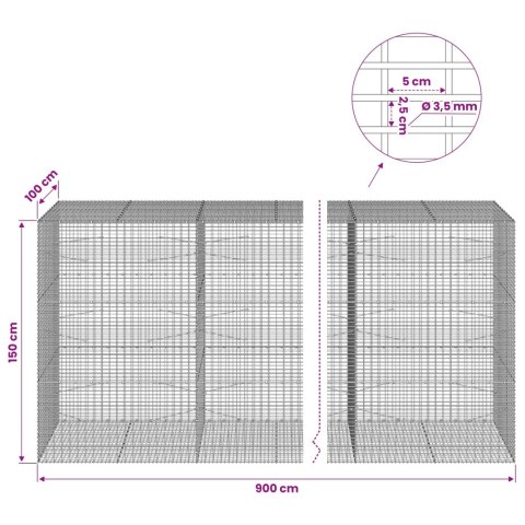 GABION Z DRUTU 3,5 MM I SIATKĄ 5X2,5 CM 900X100X150 CM
