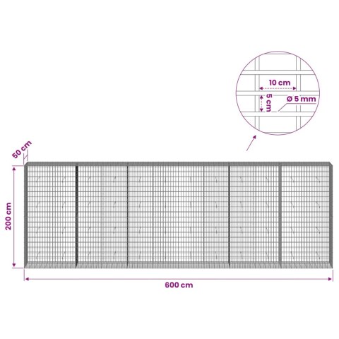 GABION Z DRUTEM 5 MM I SIATKĄ 5X10 CM 600X50X200 CM
