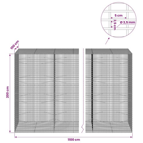 GABION Z DRUTU 3,5 MM I SIATKĄ 5X2,5 CM 1100X100X200 CM
