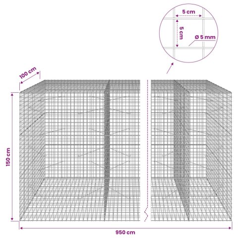 GABION Z DRUTU 5 MM I SIATKĄ 5X5 CM 950X100X150 CM
