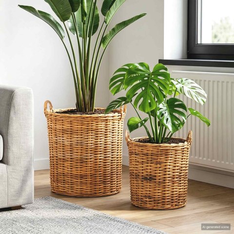 KOSZ NA ROŚLINY GENDT 2 SZT. NATURALNY BRĄZ RATTAN KUBU