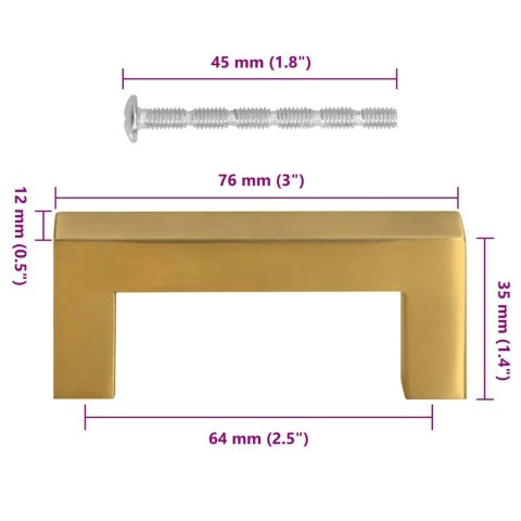 UCHWYTY DO SZAFEK 10 SZT. ZŁOTE 64 MM STAL NIERDZEWNA