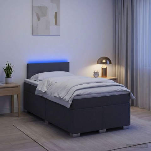 ŁÓŻKO BOX SPRING Z MATERACEM I LED CIEMNOSZARY 120 X 190 CM