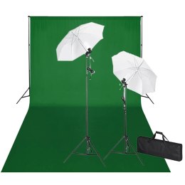 ZESTAW DO STUDIA FOTOGRAFICZNEGO: ZIELONE TŁO 6 X 3 M I ŚWIATŁA