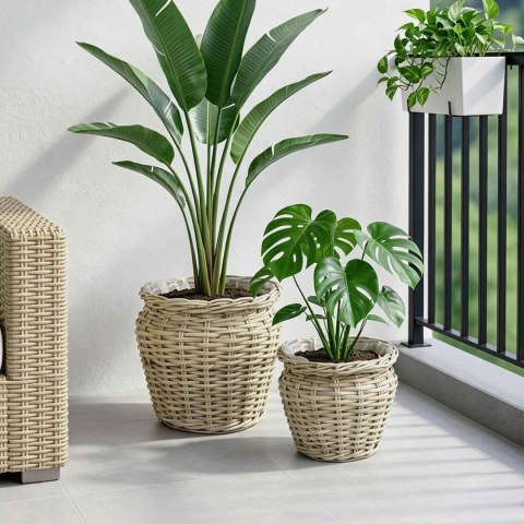 KOSZ NA ROŚLINY GENDT 2 SZT. NATURALNA SZAROŚĆ RATTAN KUBU