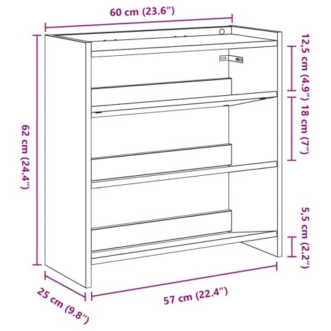 STOJAK NA BUTY DĄB SONOMA 60X25X62 CM MATERIAŁ DREWNOPOCHODNY