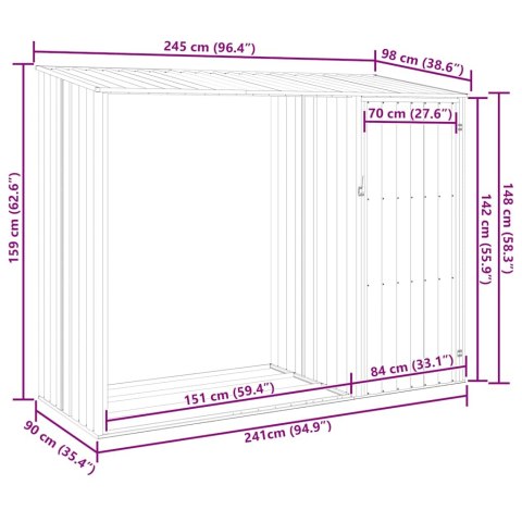 SZOPA Z WIATĄ NA DREWNO SZARA 245X98X159 CM STAL