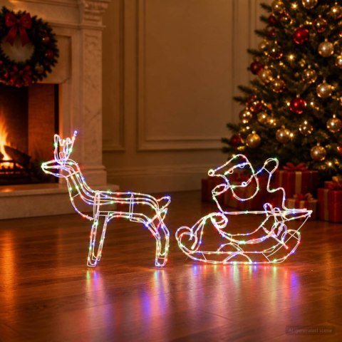 DEKORACJA ŚWIĄTECZNA RENIFER Z SANIAMI LOVIISA 320 LED