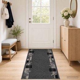 VidaXL Dywan Bieżnik FLORNES Tkany Szary Liście 67 x 300 cm PP 7 mm