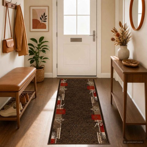 DYWAN BIEŻNIK FLORNES TKANY BRĄZOWY LIŚCIE 67 X 250 CM PP 7 MM