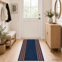 VidaXL Dywan Bieżnik FLORNES Tkany niebieski Diamenty 80 x 250 cm PP