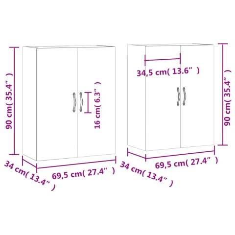 SZAFKI WISZĄCE SZAROŚĆ BETONU 2 SZT. 69,5X34X90 CM