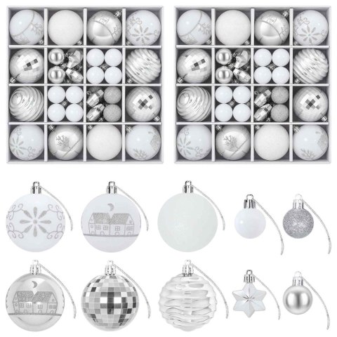 ZESTAW BOMBEK BOŻONARODZENIOWYCH 88 SZT. SREBRNY I BIAŁY Ø 6 CM