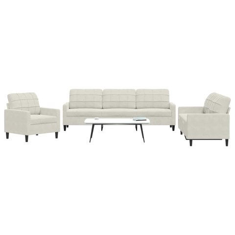 3-CZĘŚCIOWY KOMPLET WYPOCZYNKOWY OBITY AKSAMITEM KREMOWA