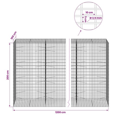 GABION Z DRUTU 3,5 MM I SIATKĄ 5X10 CM 1200X100X200 CM