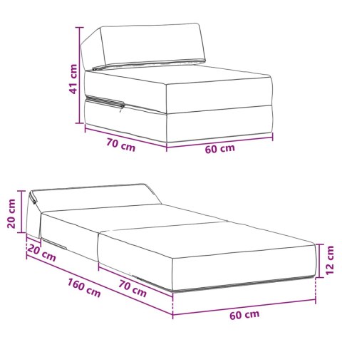 SKŁADANA SOFA ŁÓŻKO JASNOSZARY 60 X 70 X 41 CM CORDUROY