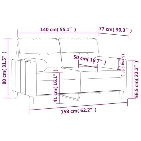 2-OSOBOWA SOFA Z PODUSZKAMI BRĄZOWA 140 CM TKANINA