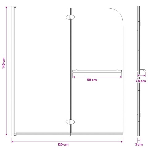 OSŁONA PRYSZNICOWA CZARNY 120 X 140 CM SZKŁO ESG I ALUMINIUM