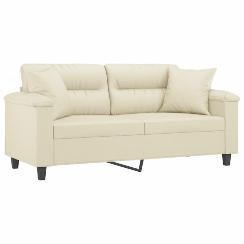 2-OSOBOWA SOFA Z PODUSZKAMI KREMOWA 140 CM SZTUCZNA SKÓRA