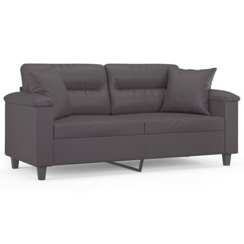 2-OSOBOWA SOFA Z PODUSZKAMI SZARA 140 CM SZTUCZNA SKÓRA