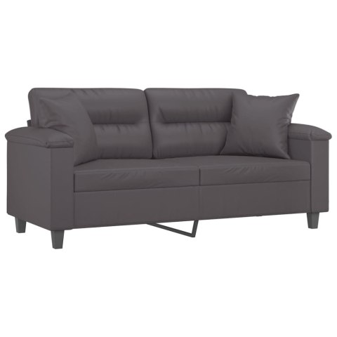 2-OSOBOWA SOFA Z PODUSZKAMI SZARA 140 CM SZTUCZNA SKÓRA