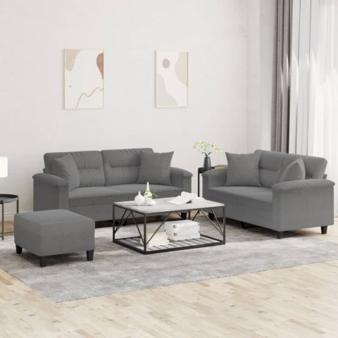 3-CZĘŚCIOWY KOMPLET WYPOCZYNKOWY CIEMNOSZARY MIKROFIBRA
