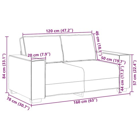 SOFA 2-OSOBOWA KREMOWY 160X78X84 CM TAPICEROWANA AKSAMITEM