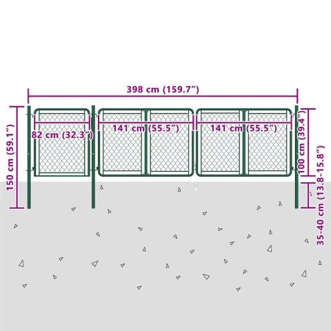 BRAMA OGRODOWA STALOWA 400X100 CM ZIELONA