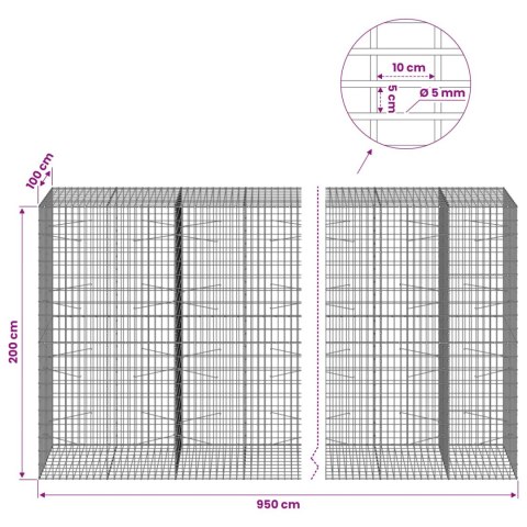 GABION Z DRUTU 5 MM I SIATKĄ 5X10 CM 950X100X200 CM