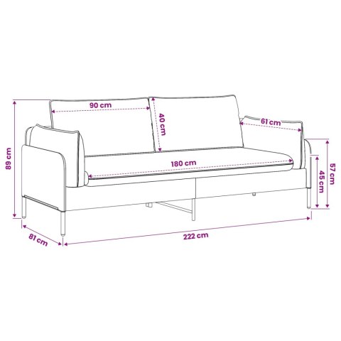SOFA 3-OSOBOWA CZARNY 222 X 81 X 89 CM TKANINA