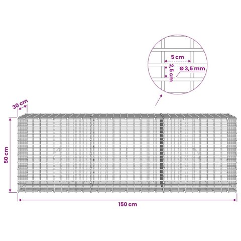 GABION Z DRUTU 3,5 MM I SIATKĄ 5X2,5 CM 150X30X50 CM
