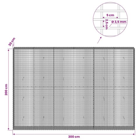 GABION Z DRUTU 3,5 MM I SIATKĄ 5X2,5 CM 300X30X200 CM