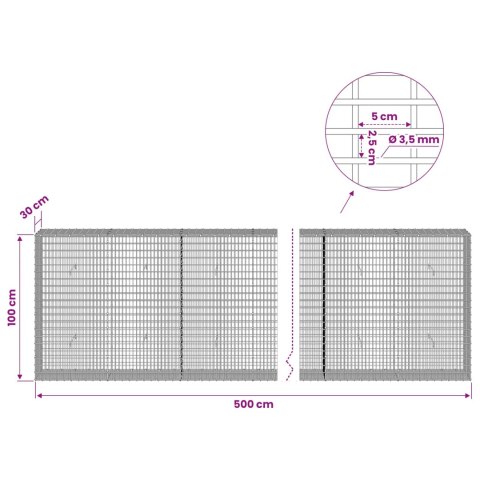 GABION Z DRUTU 3,5 MM I SIATKĄ 5X2,5 CM 500X30X100 CM