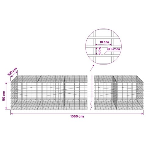 GABION Z DRUTU 5 MM I SIATKĄ 5X10 CM 1050X100X50 CM